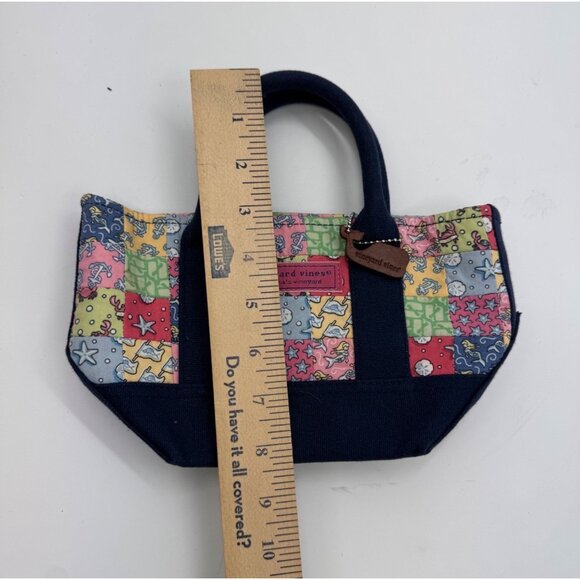 Vineyard Vines Mini Roxbury Multicolor Patchwork Canvas Tote Bag With Navy Handl - Picture 11 of 12